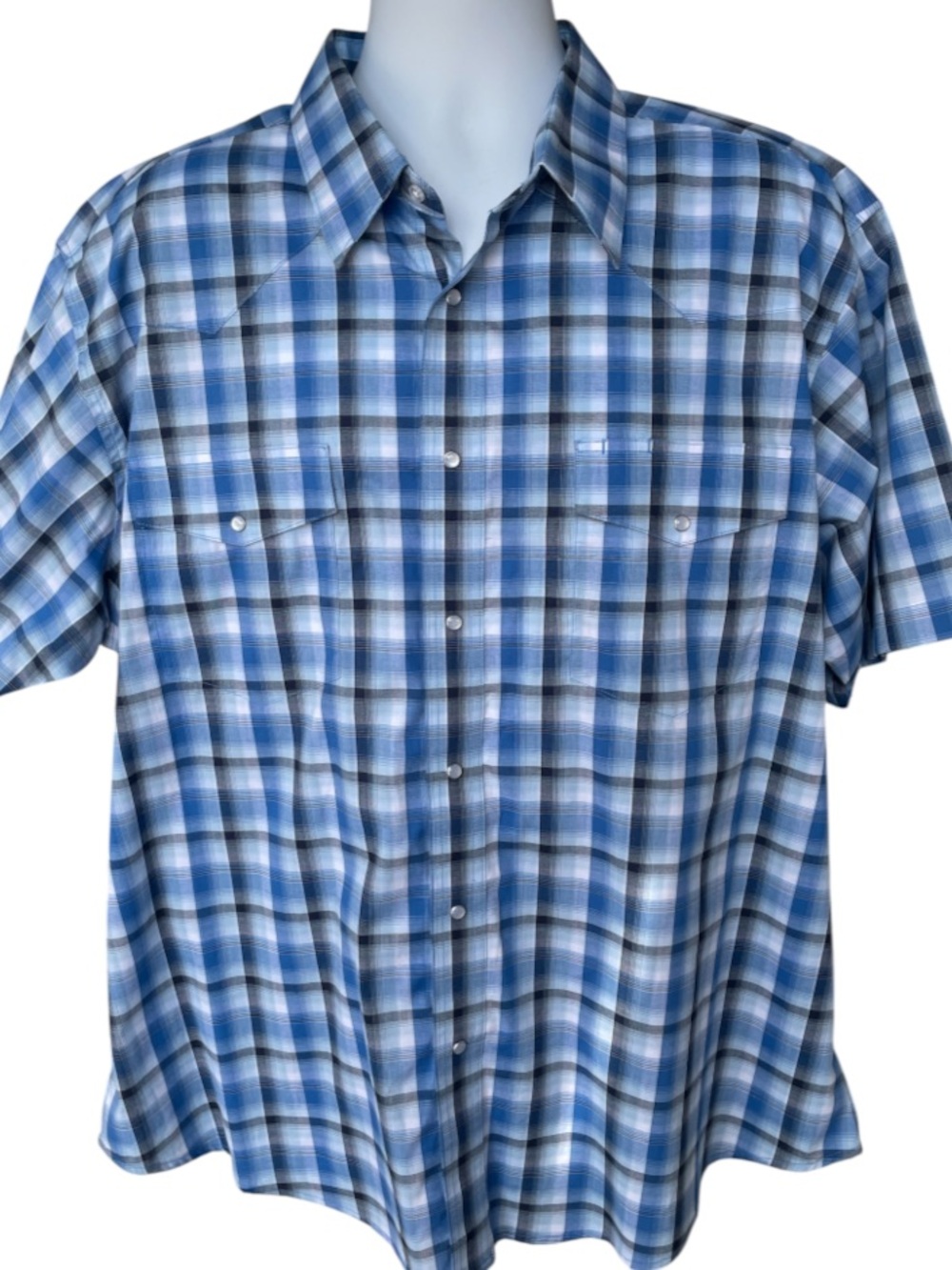 Wrangler Men’s Western Pearl Snap Shirt – Blue Plaid, Size XXL